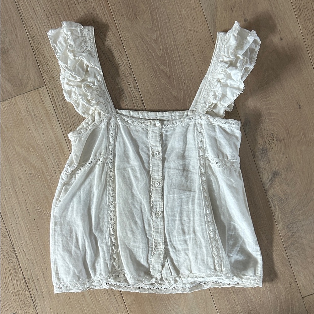 Sezane Cream Eyelet Square-Neck Ruffle Sleeve Top - Picture 5 of 7